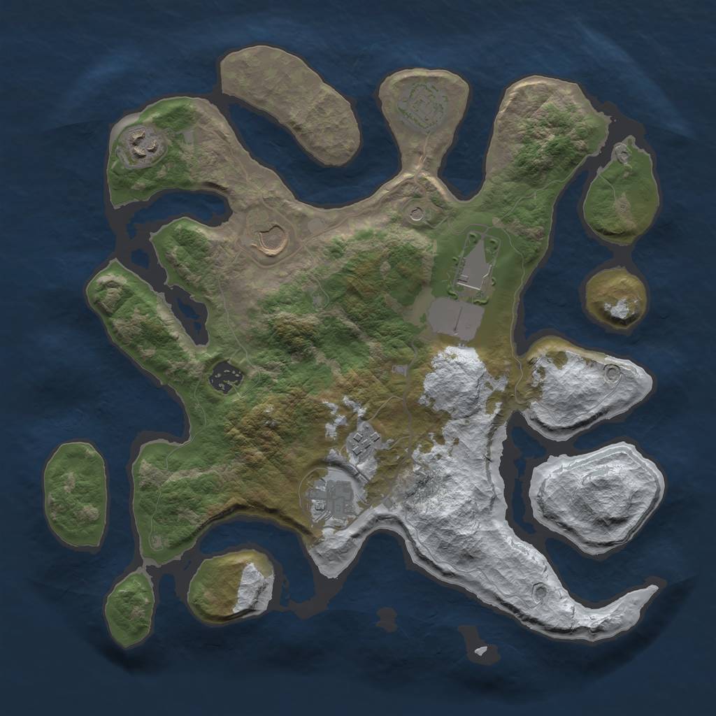 Rust Map: Barren, Size: 3500, Seed: 2352674, 10 Monuments