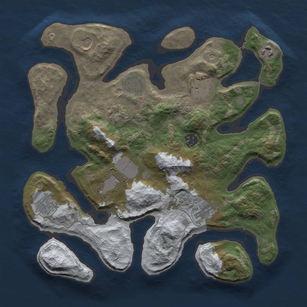 Rust Map: Barren, Size: 3500, Seed: 4044745, 13 Monuments
