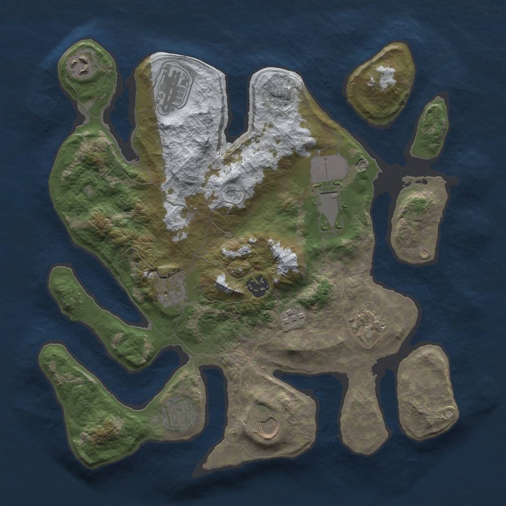 Rust Map: Barren, Size: 3500, Seed: 6206496, 12 Monuments