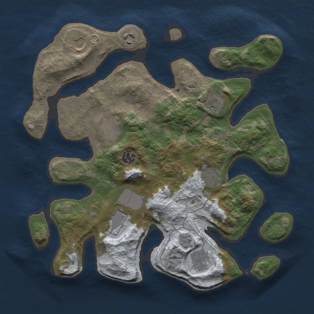 Rust Map: Barren, Size: 3500, Seed: 3033646, 12 Monuments