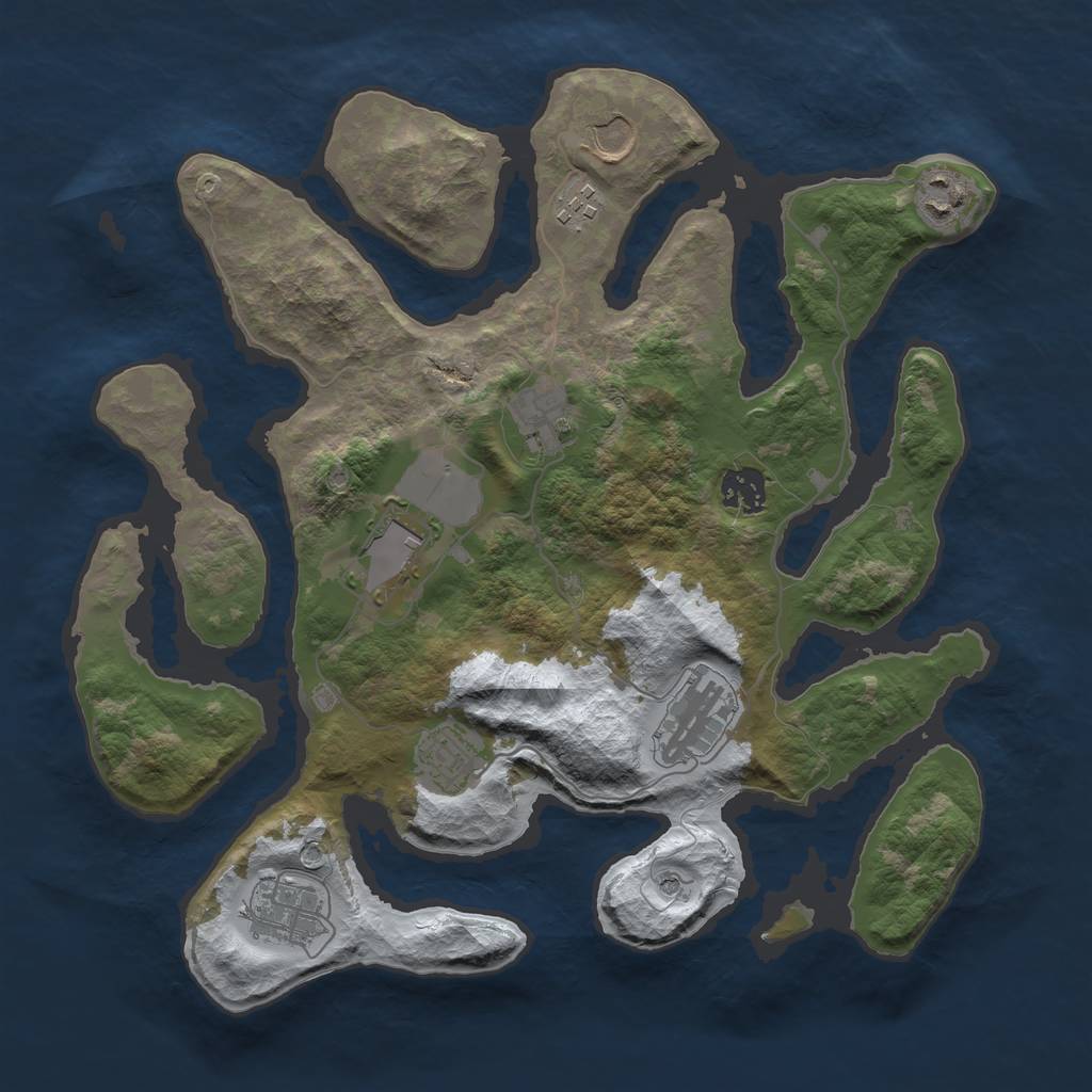 Rust Map: Barren, Size: 3500, Seed: 5735351, 12 Monuments