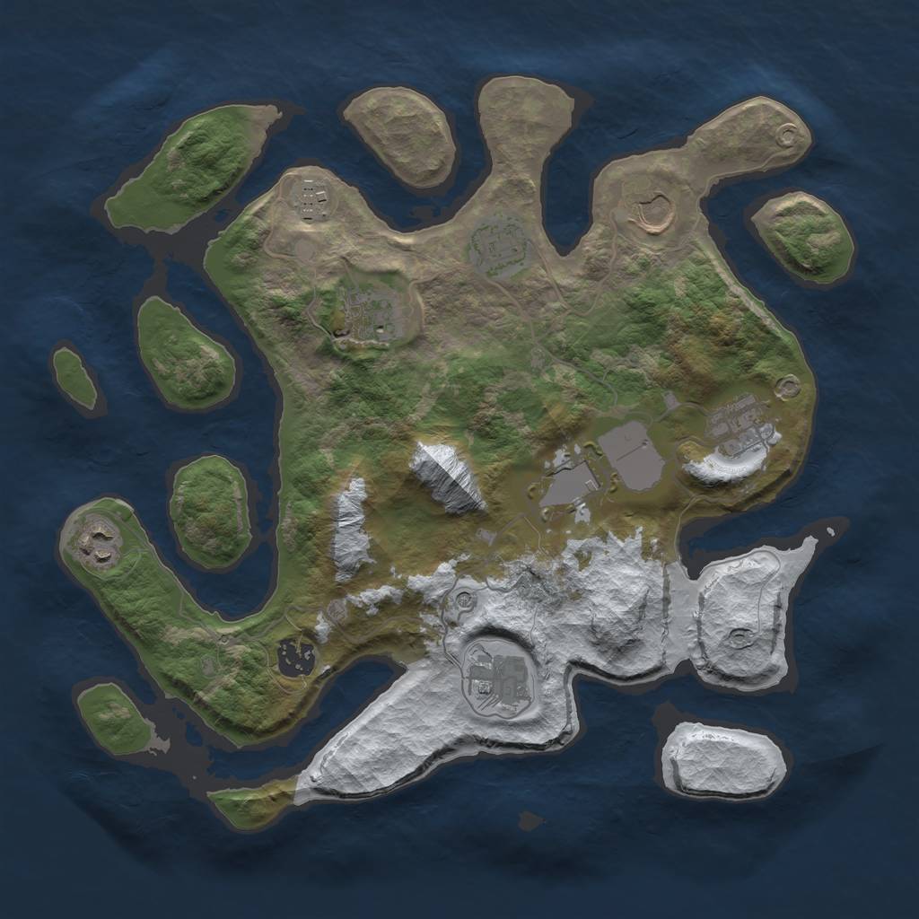 Rust Map: Barren, Size: 3500, Seed: 2797341, 12 Monuments