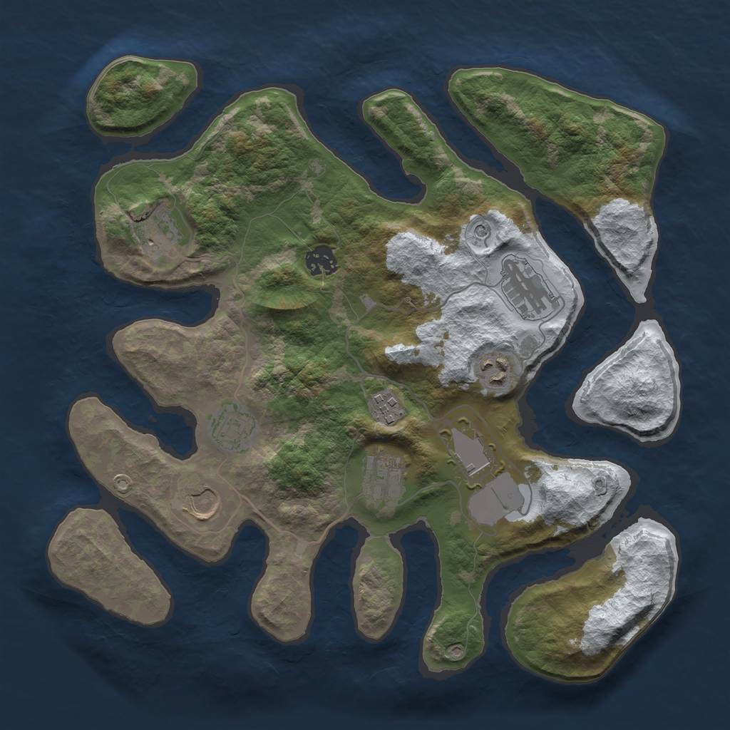 Rust Map: Barren, Size: 3500, Seed: 980003, 12 Monuments