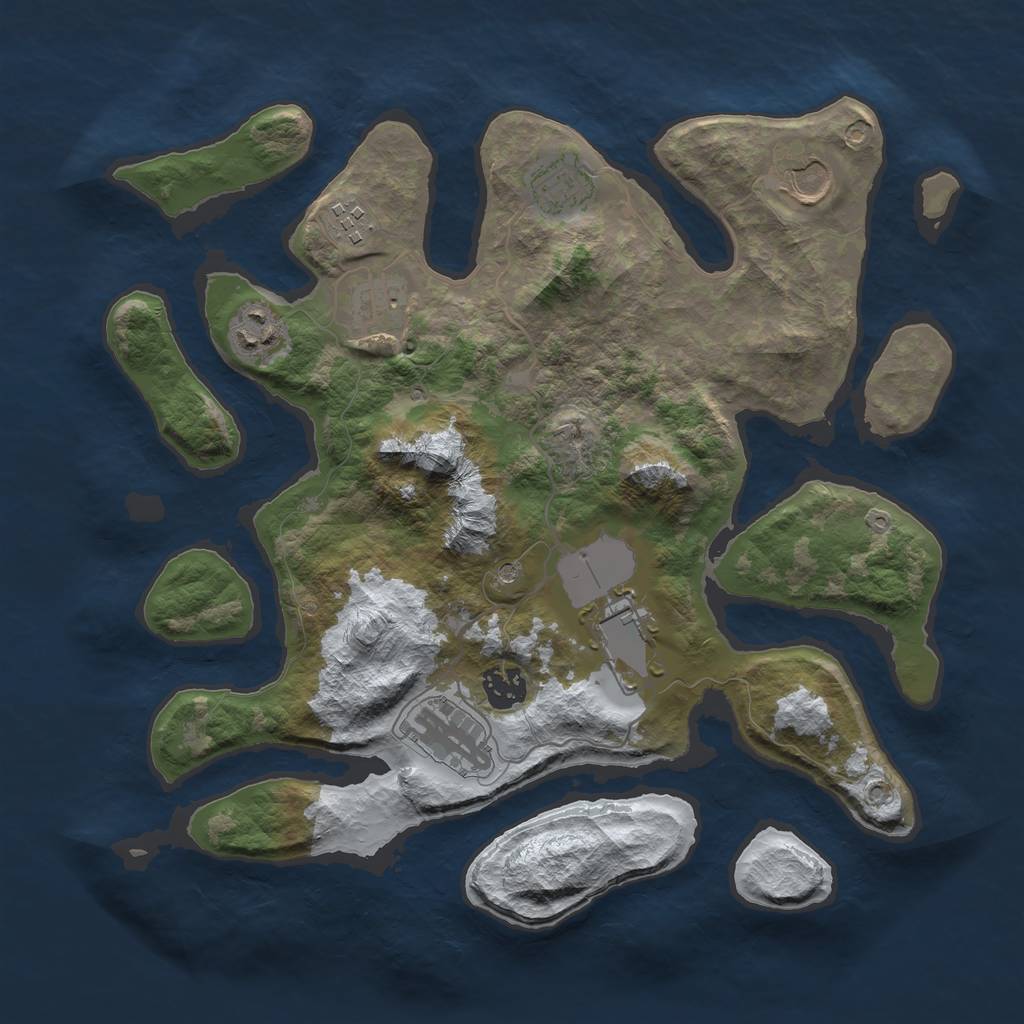 Rust Map: Barren, Size: 3500, Seed: 2477236, 11 Monuments