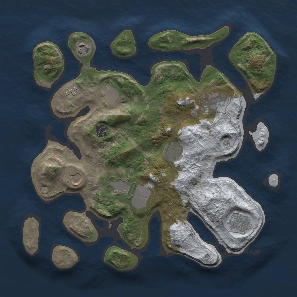 Rust Map: Barren, Size: 3500, Seed: 4115973, 12 Monuments