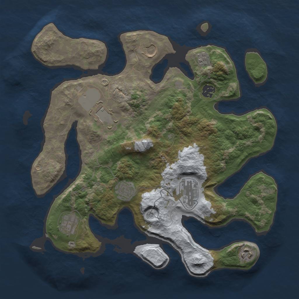 Rust Map: Barren, Size: 3500, Seed: 3593817, 11 Monuments