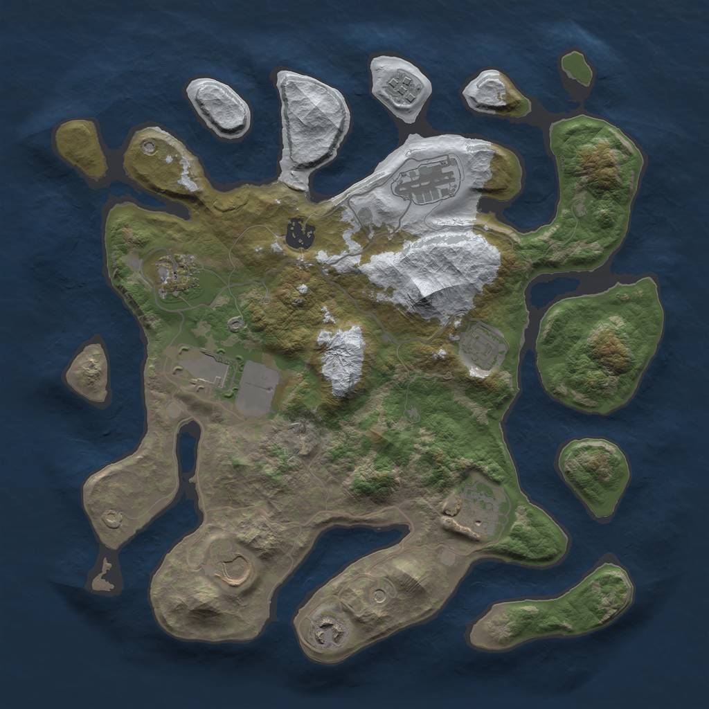 Rust Map: Barren, Size: 3500, Seed: 808175, 12 Monuments