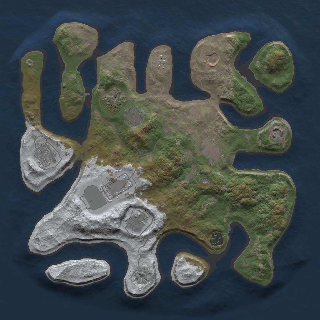 Rust Map: Barren, Size: 3500, Seed: 4627033, 13 Monuments