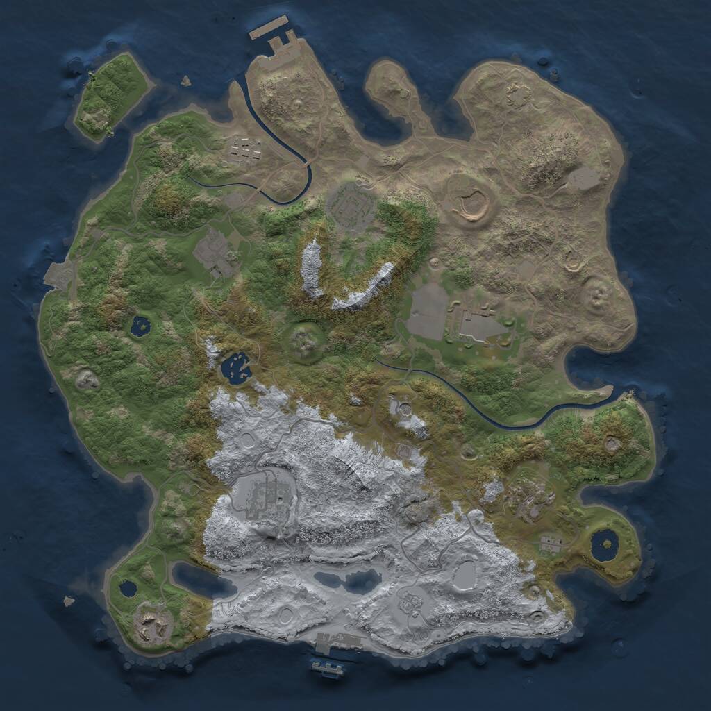 Rust Map: Procedural Map, Size: 3500, Seed: 3864307, 15 Monuments
