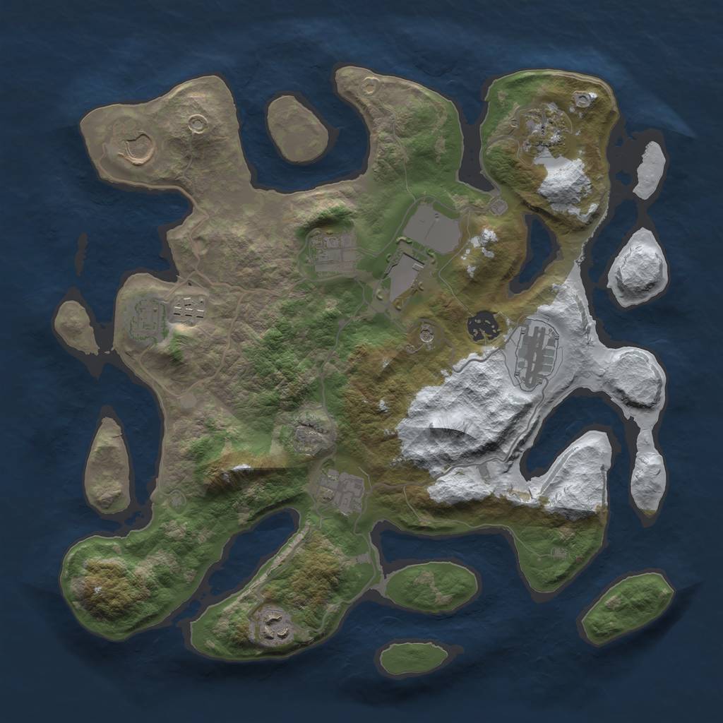 Rust Map: Barren, Size: 3500, Seed: 4451898, 13 Monuments