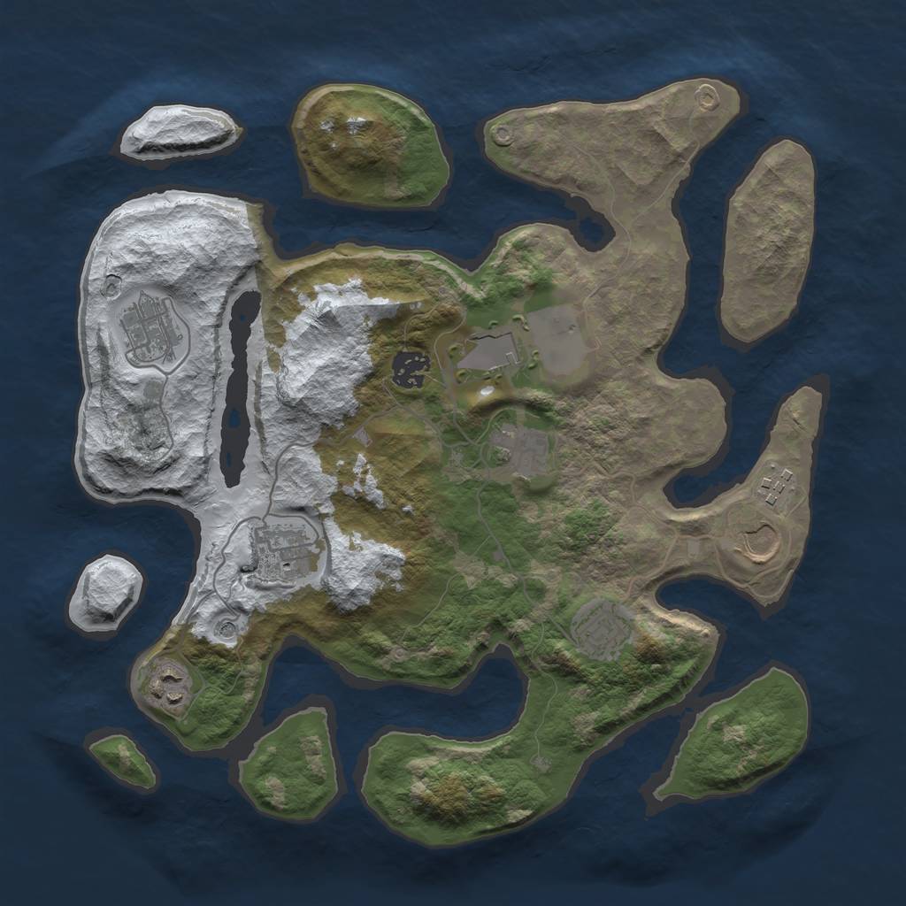 Rust Map: Barren, Size: 3500, Seed: 5783556, 12 Monuments