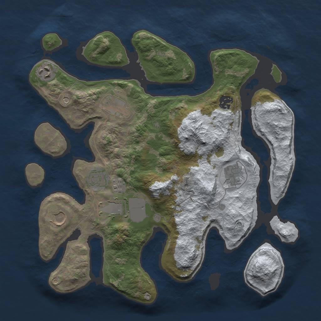 Rust Map: Barren, Size: 3500, Seed: 4950230, 11 Monuments