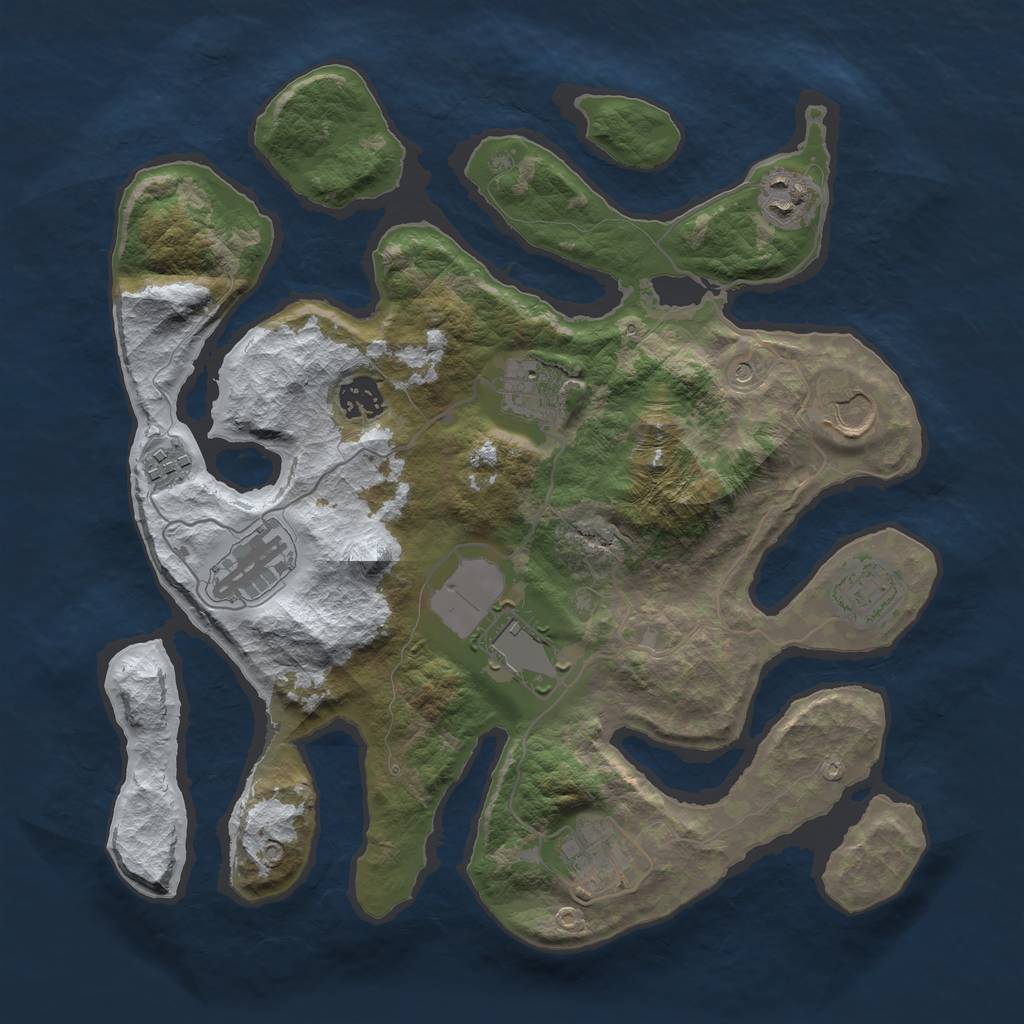 Rust Map: Barren, Size: 3500, Seed: 2900757, 12 Monuments