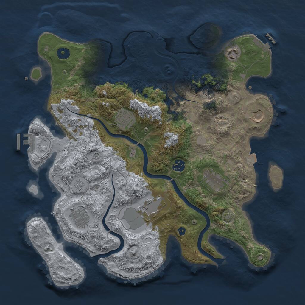 Rust Map: Procedural Map, Size: 3700, Seed: 1110979347, 14 Monuments
