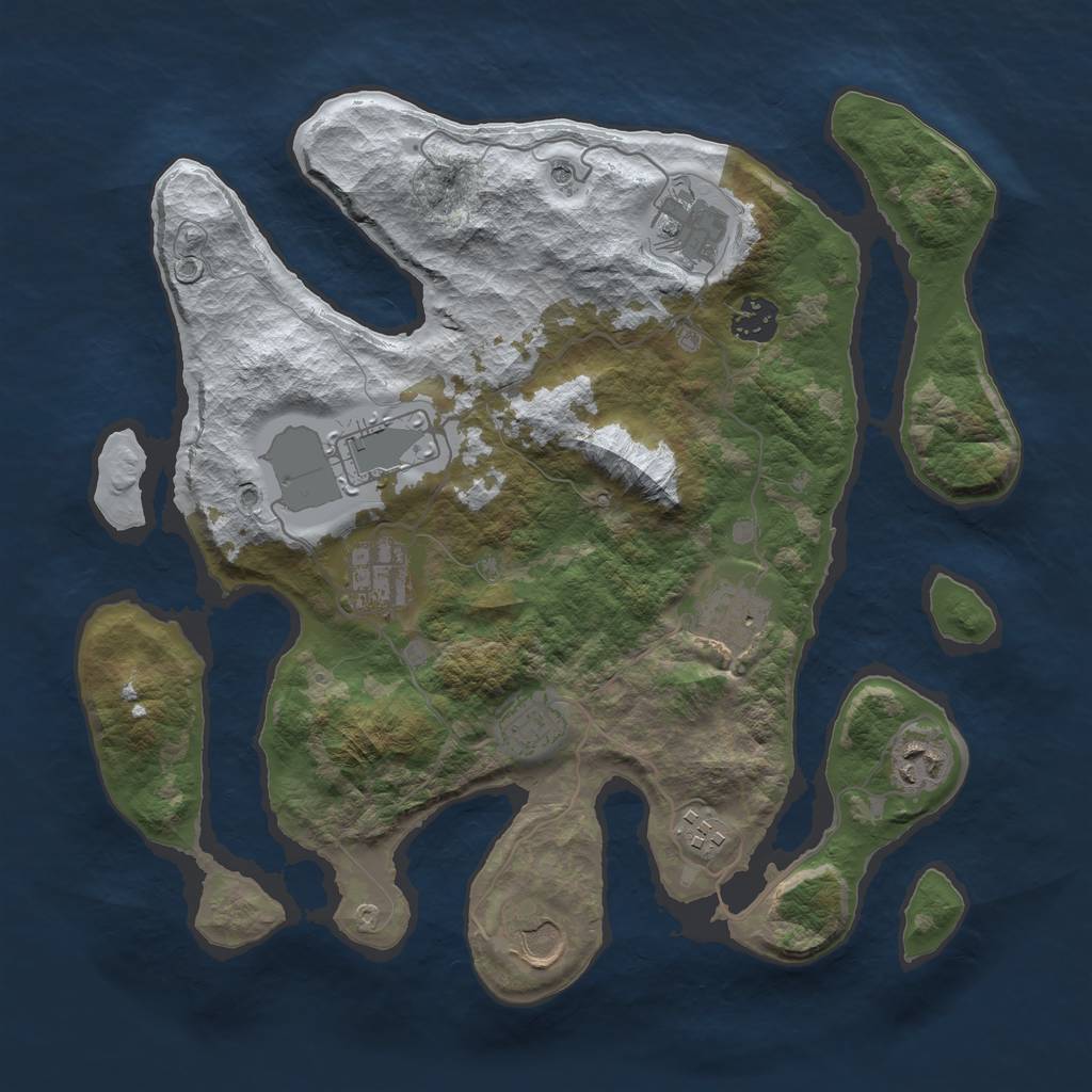 Rust Map: Barren, Size: 3500, Seed: 223733, 12 Monuments