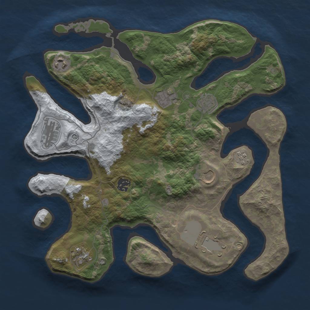 Rust Map: Barren, Size: 3500, Seed: 3341059, 12 Monuments