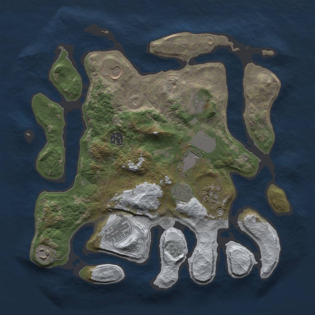 Rust Map: Barren, Size: 3500, Seed: 3509278, 12 Monuments