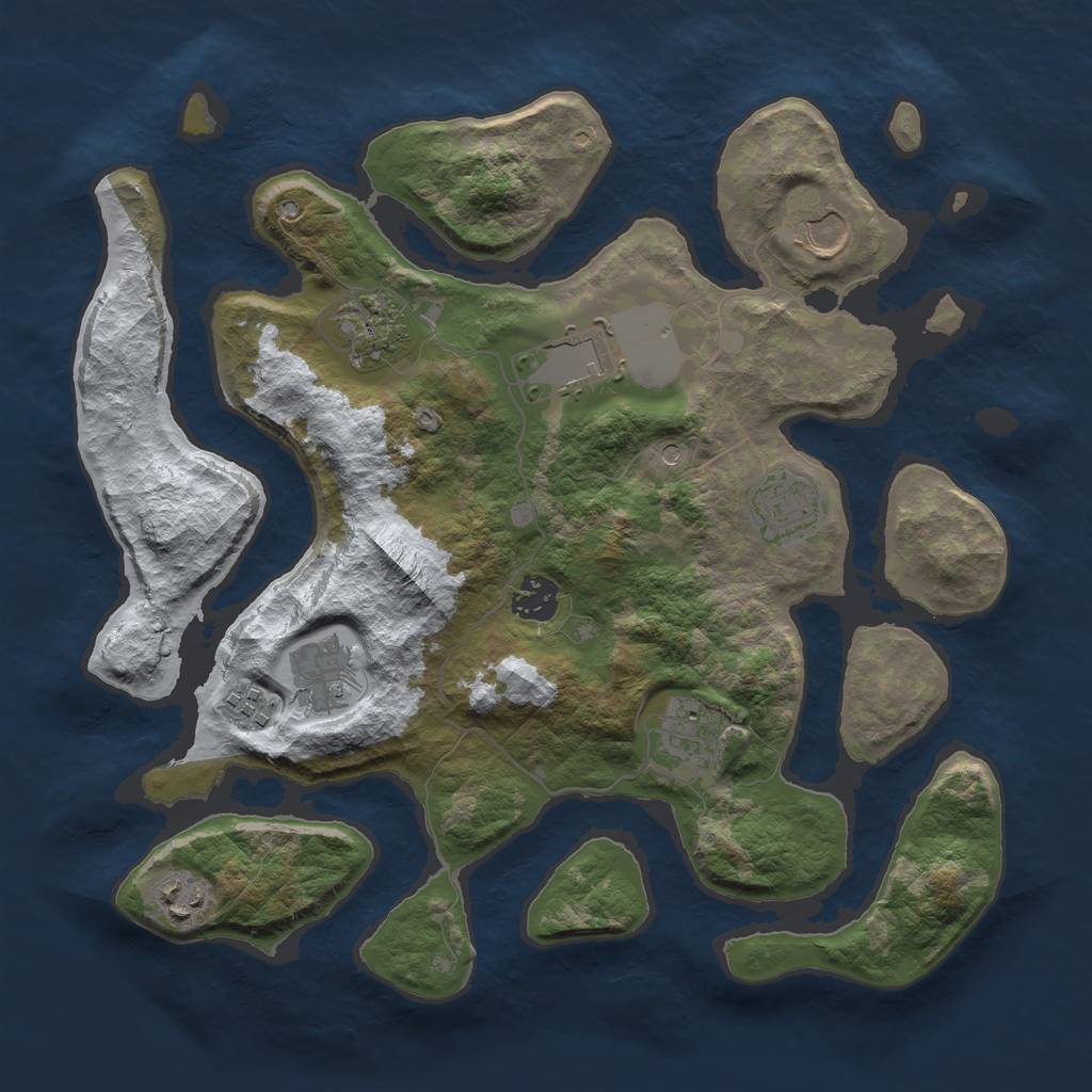 Rust Map: Barren, Size: 3500, Seed: 4106330, 12 Monuments