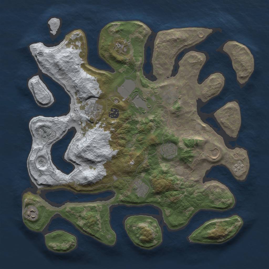 Rust Map: Barren, Size: 3800, Seed: 3456765, 13 Monuments