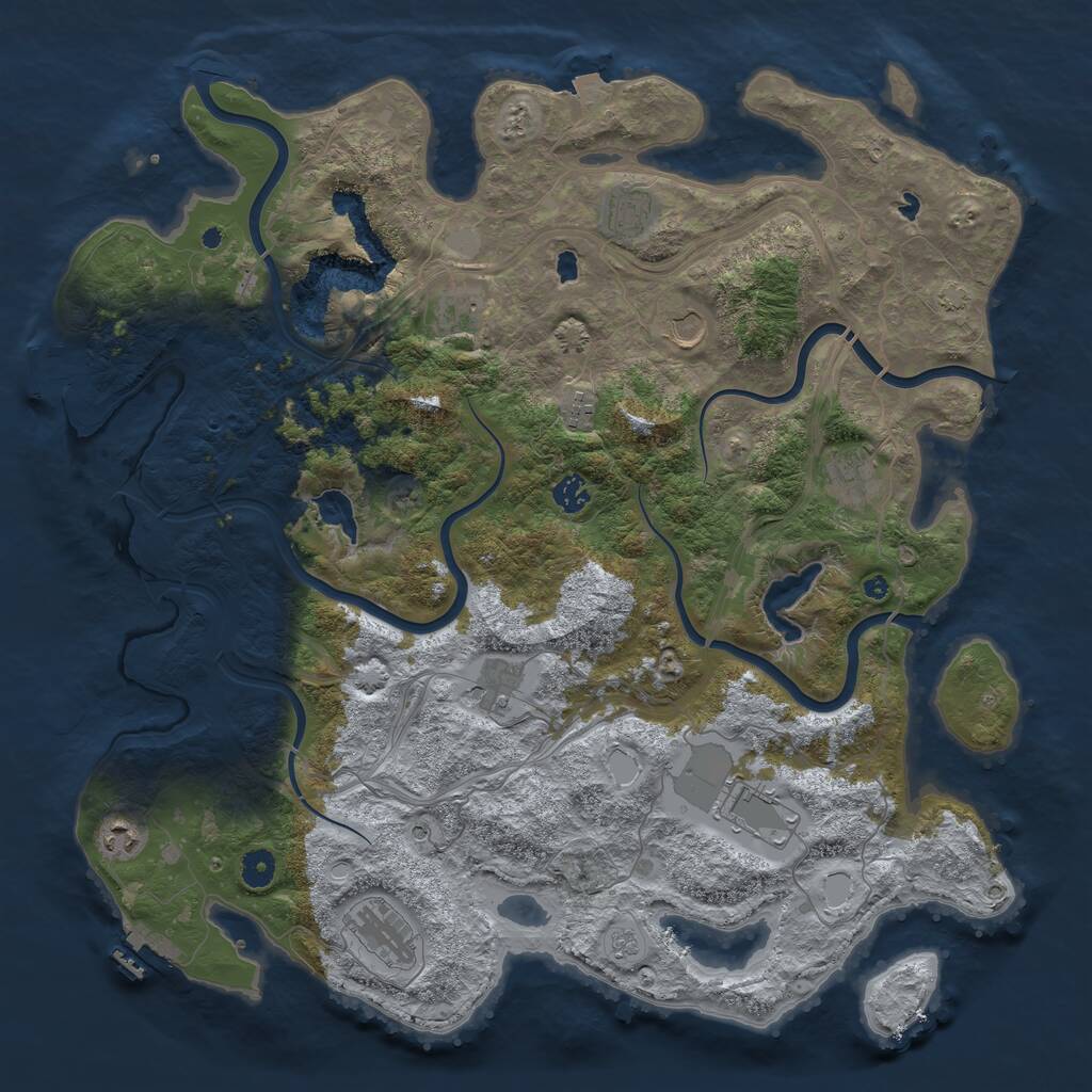 Rust Map: Procedural Map, Size: 4500, Seed: 697684766, 16 Monuments