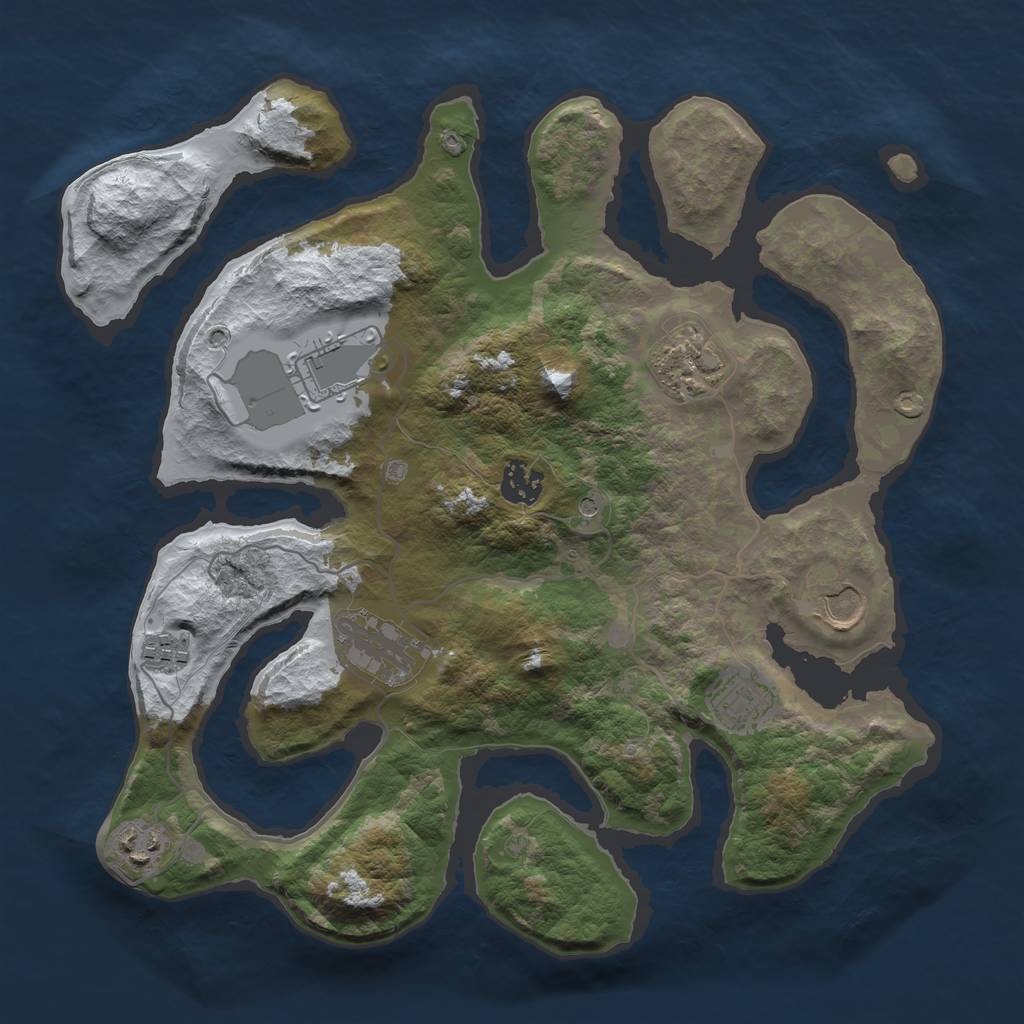 Rust Map: Barren, Size: 3500, Seed: 3691285, 11 Monuments