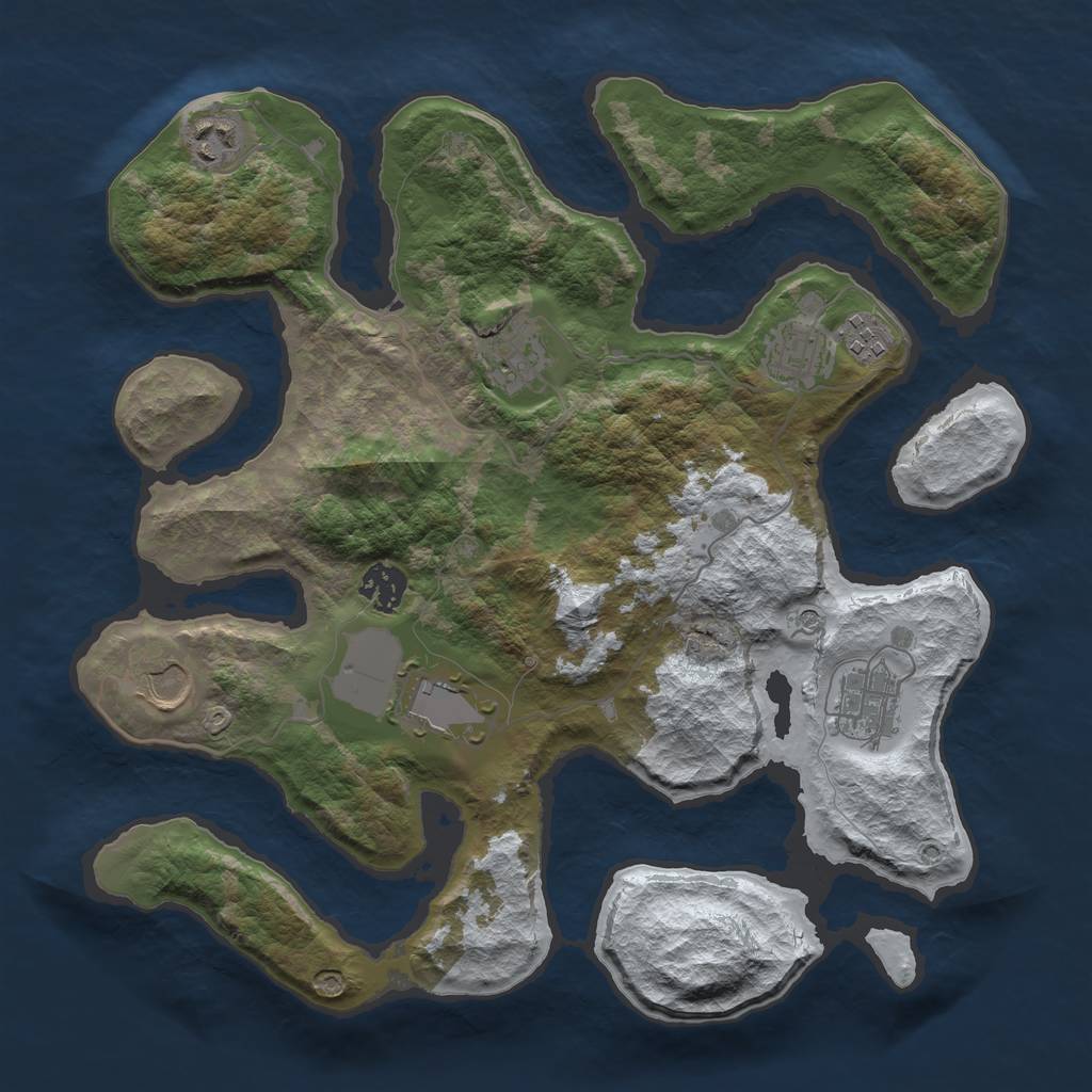 Rust Map: Barren, Size: 3500, Seed: 3750884, 11 Monuments