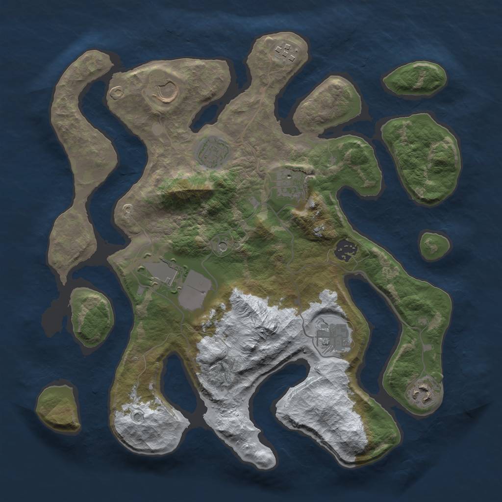 Rust Map: Barren, Size: 3500, Seed: 5962050, 11 Monuments