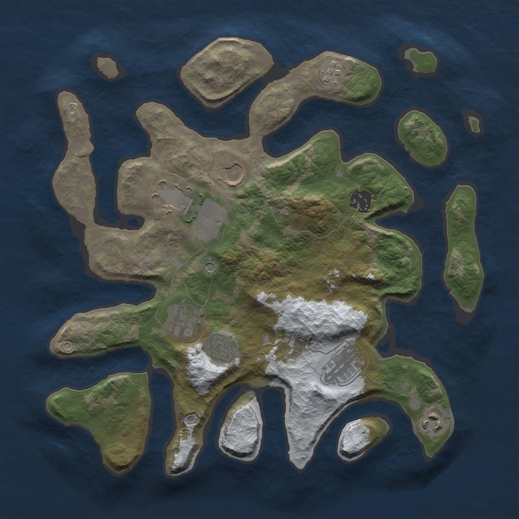 Rust Map: Barren, Size: 3500, Seed: 2554077, 11 Monuments
