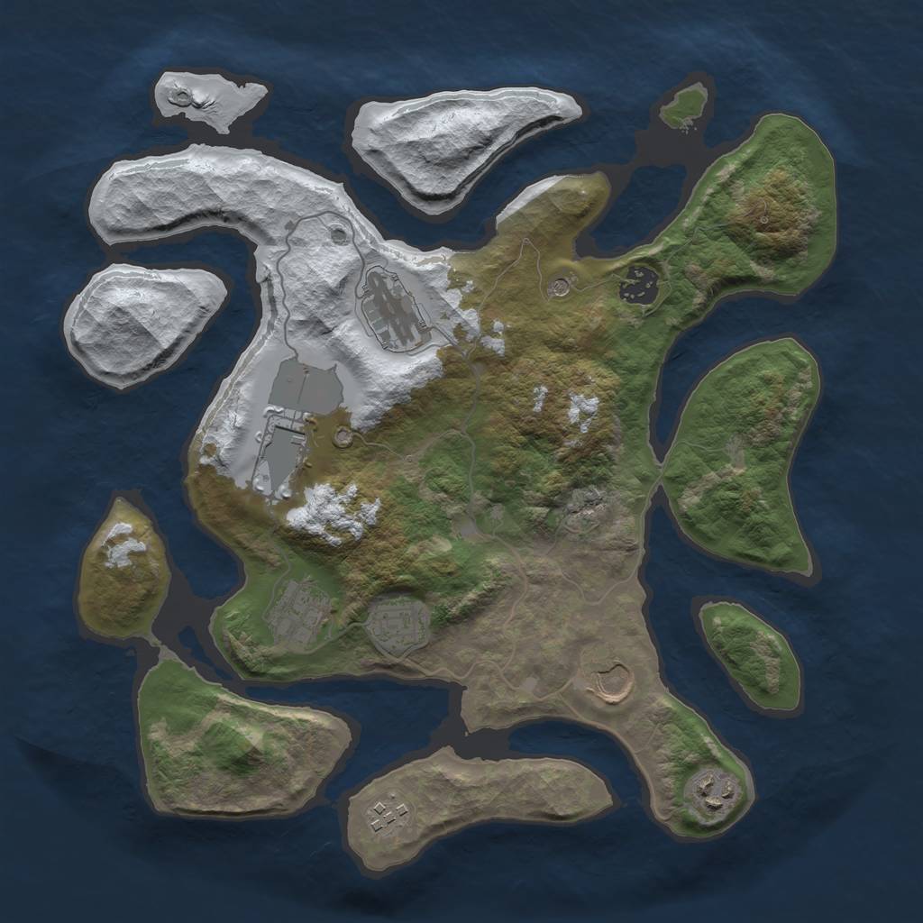 Rust Map: Barren, Size: 3500, Seed: 1972910, 11 Monuments