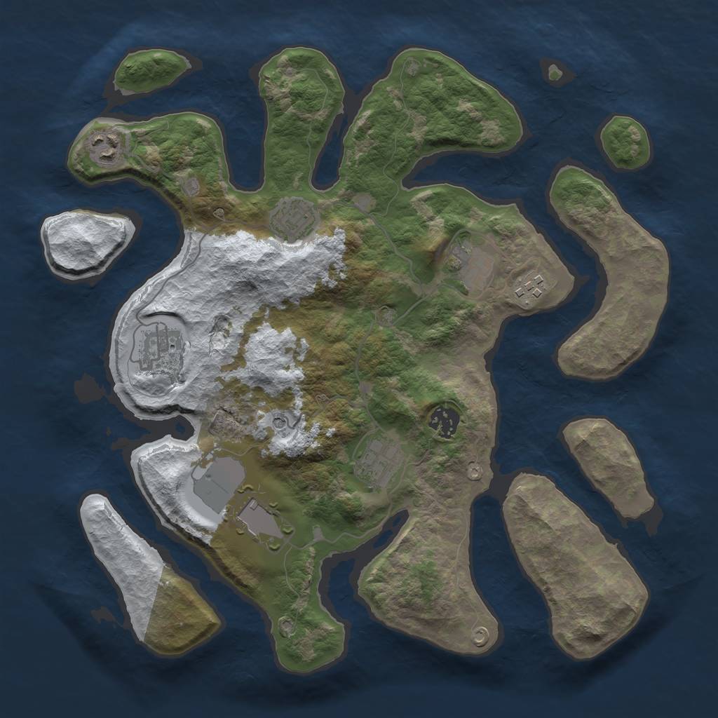 Rust Map: Barren, Size: 3500, Seed: 1859904, 11 Monuments