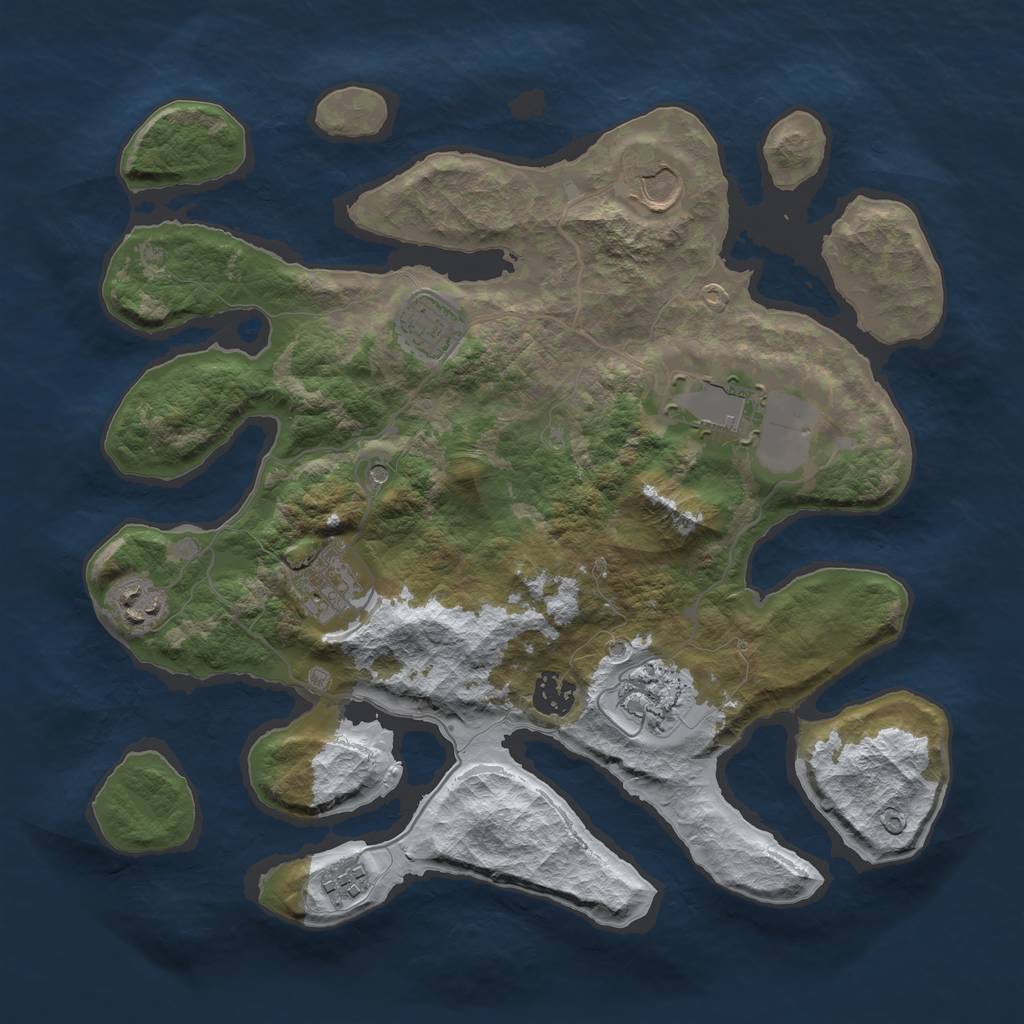 Rust Map: Barren, Size: 3500, Seed: 3577307, 11 Monuments