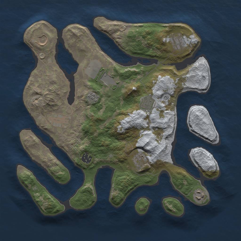 Rust Map: Barren, Size: 3500, Seed: 1642914, 12 Monuments