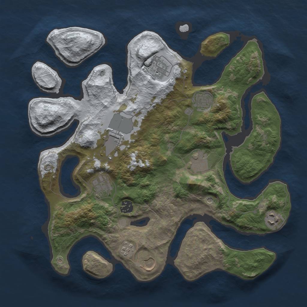 Rust Map: Barren, Size: 3500, Seed: 691893, 12 Monuments