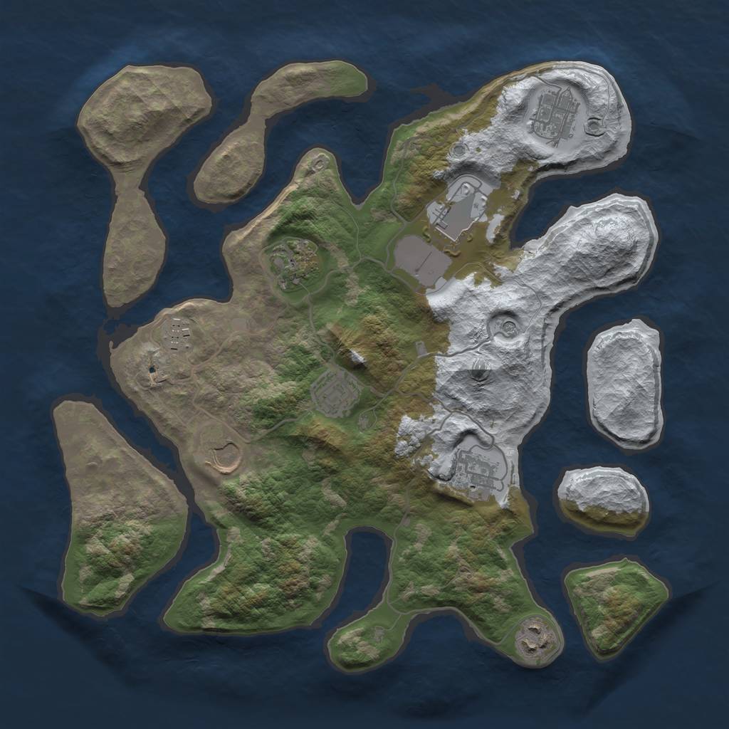 Rust Map: Barren, Size: 3500, Seed: 5124, 11 Monuments