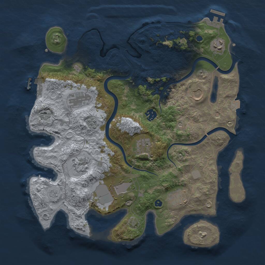 Rust Map: Procedural Map, Size: 3550, Seed: 493031, 15 Monuments