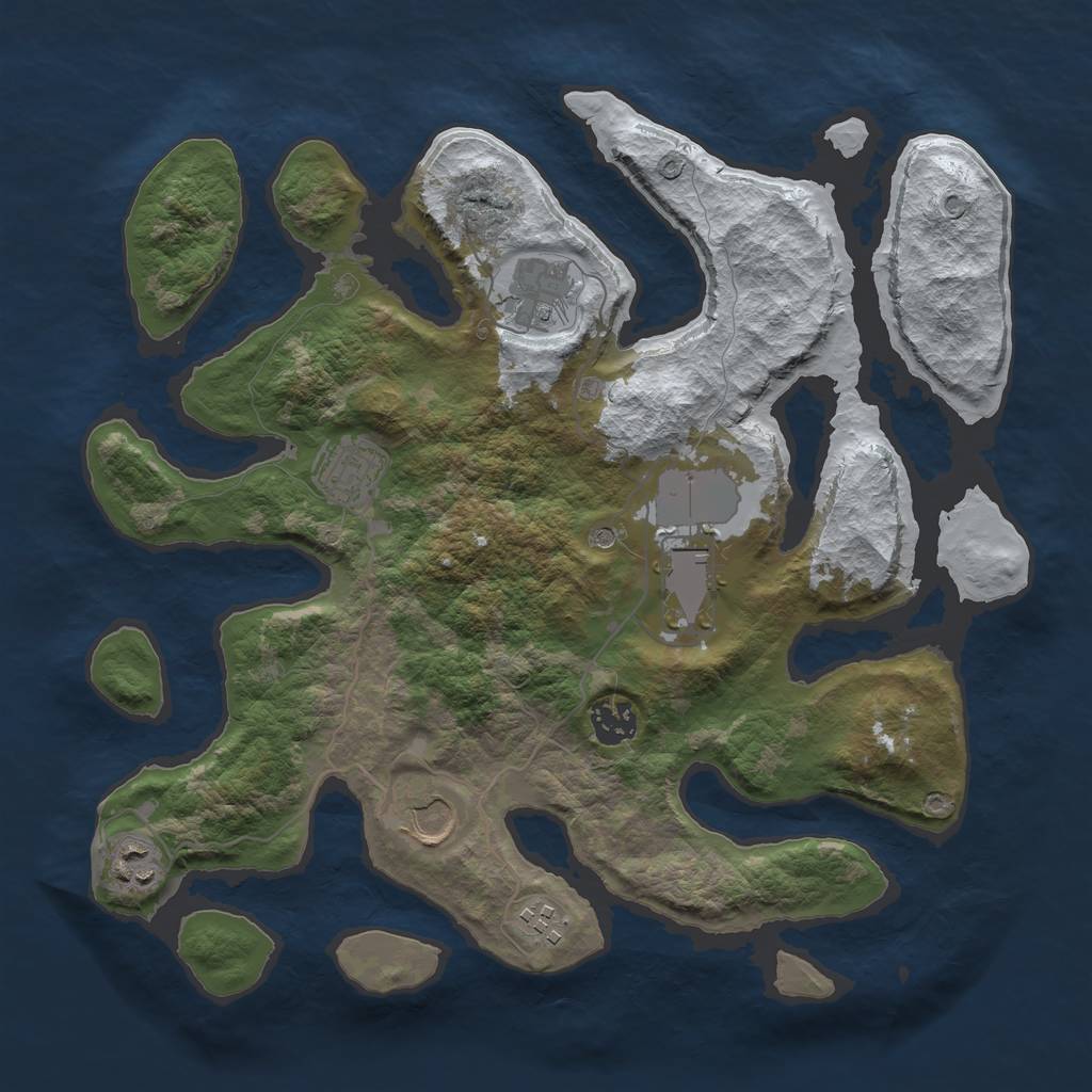 Rust Map: Barren, Size: 3500, Seed: 2893296, 10 Monuments