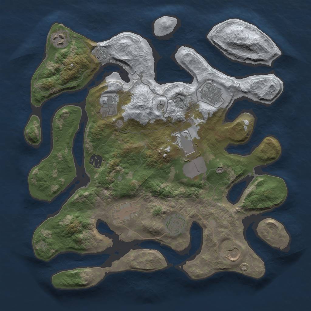Rust Map: Barren, Size: 3500, Seed: 569865, 12 Monuments