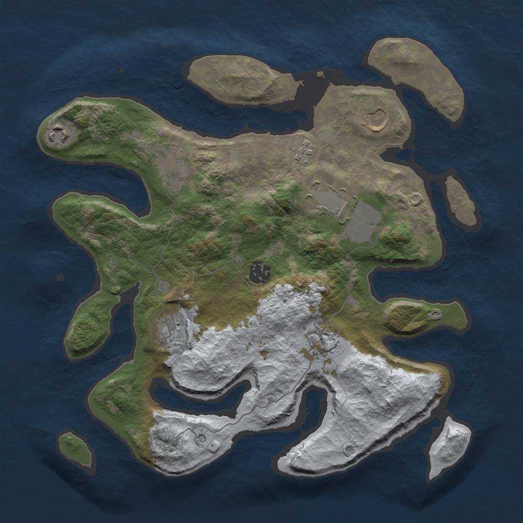 Rust Map: Barren, Size: 3500, Seed: 4885550, 11 Monuments