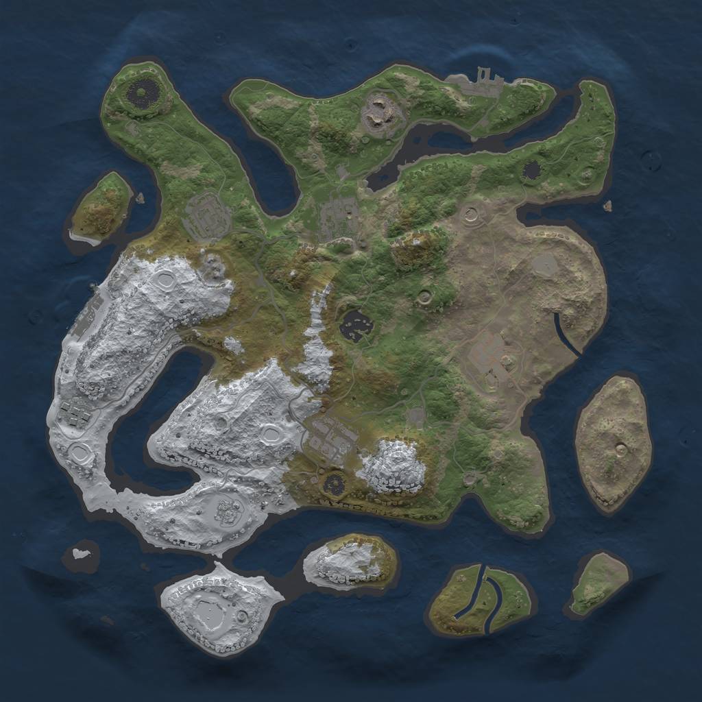 Rust Map: Procedural Map, Size: 3408, Seed: 3594, 16 Monuments