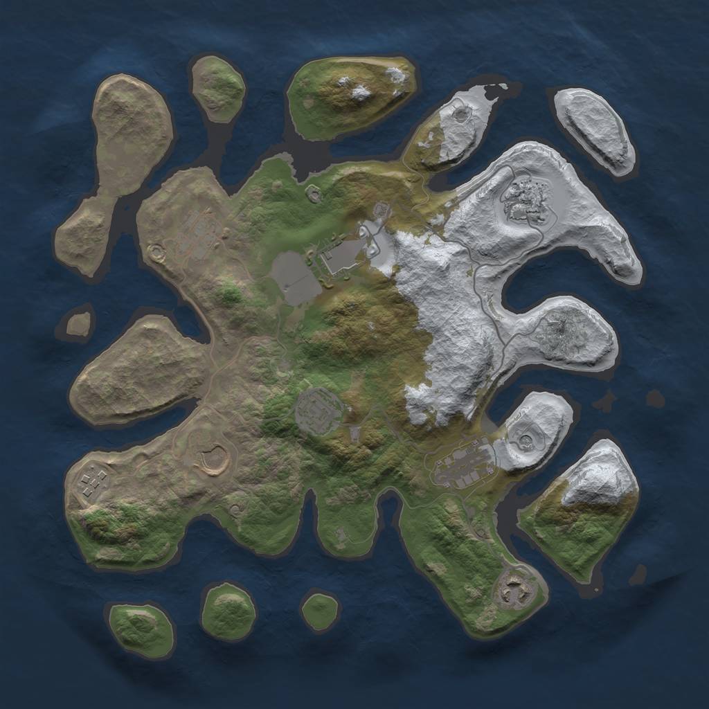 Rust Map: Barren, Size: 3500, Seed: 2226781, 11 Monuments