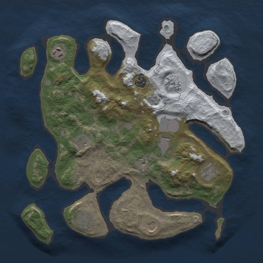 Rust Map: Barren, Size: 3500, Seed: 2768772, 12 Monuments