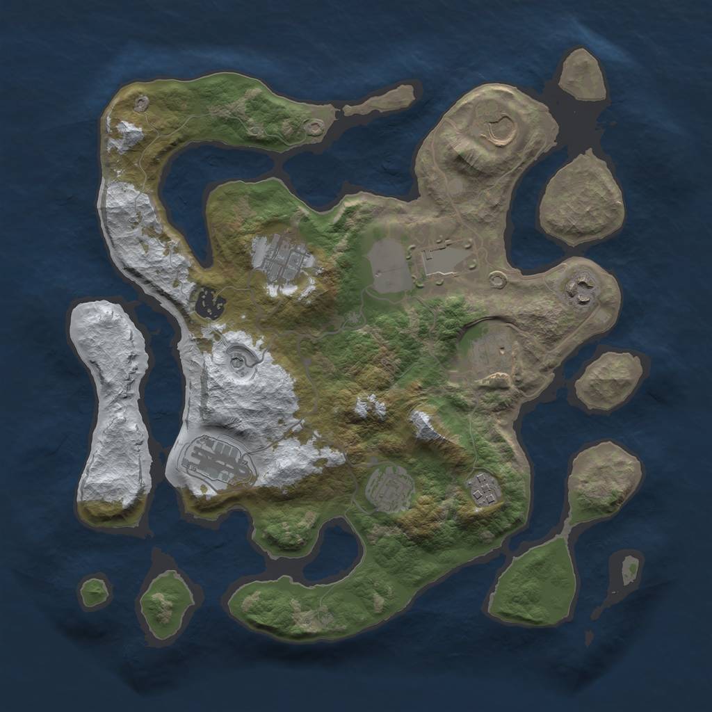 Rust Map: Barren, Size: 3500, Seed: 2625147, 12 Monuments