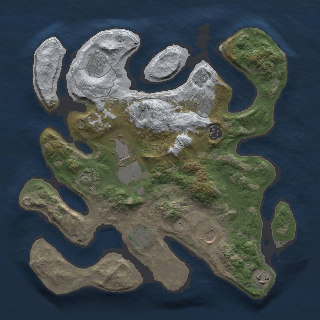 Rust Map: Barren, Size: 3500, Seed: 1326834, 12 Monuments