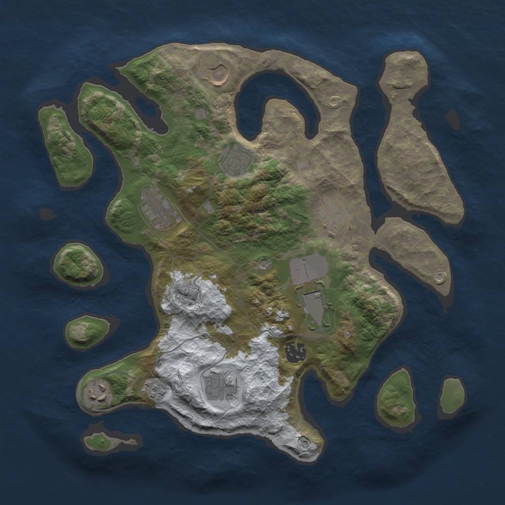 Rust Map: Barren, Size: 3500, Seed: 3408033, 12 Monuments