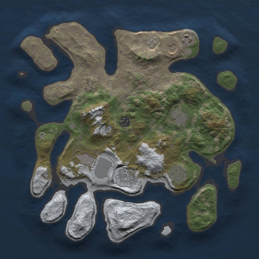 Rust Map: Barren, Size: 3500, Seed: 2115339, 12 Monuments