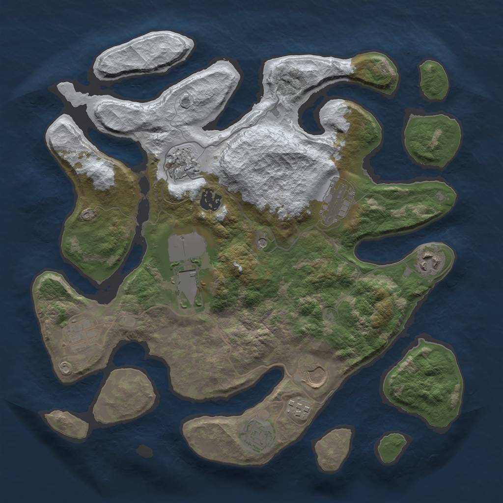Rust Map: Barren, Size: 3500, Seed: 4460534, 12 Monuments
