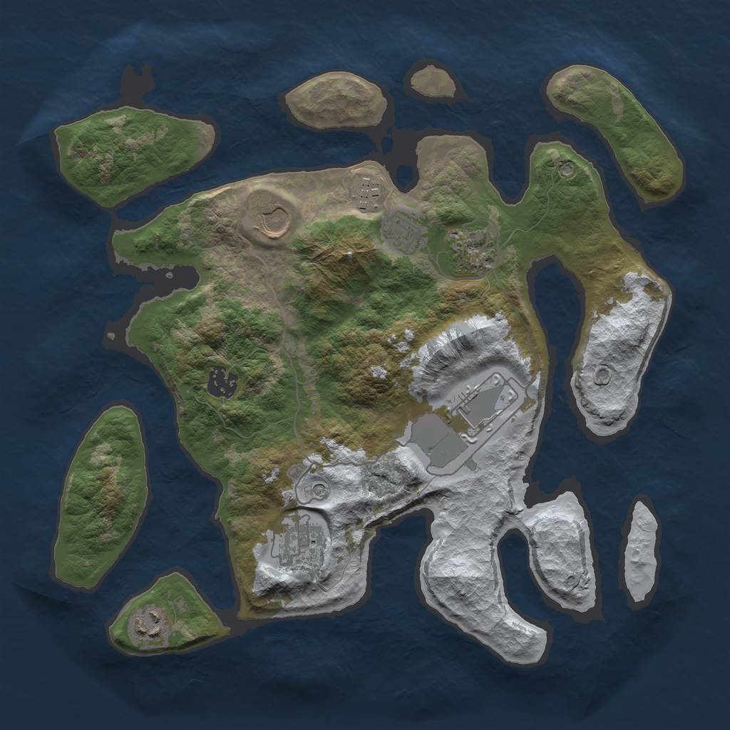 Rust Map: Barren, Size: 3500, Seed: 4664714, 11 Monuments