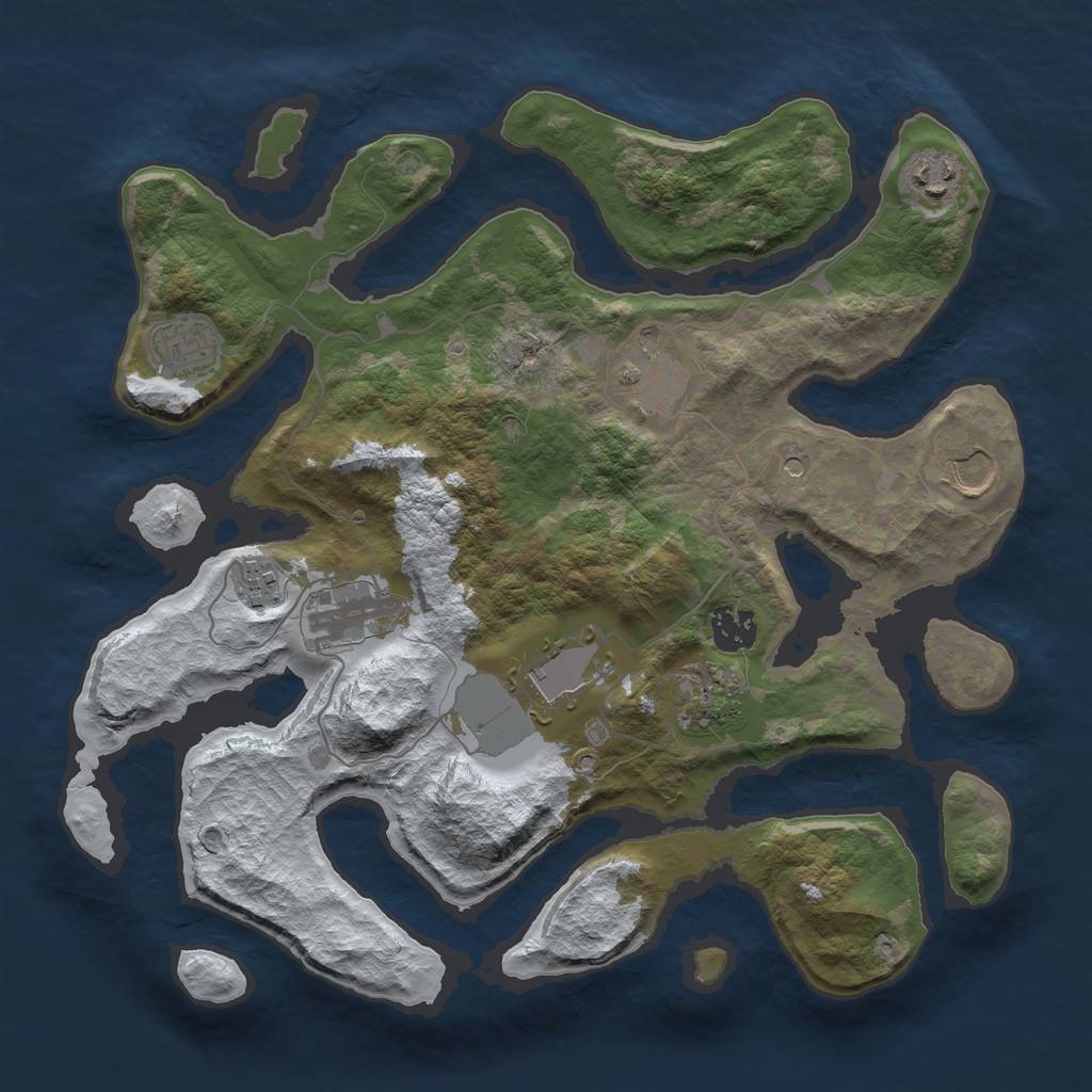 Rust Map: Barren, Size: 3500, Seed: 2640825, 12 Monuments