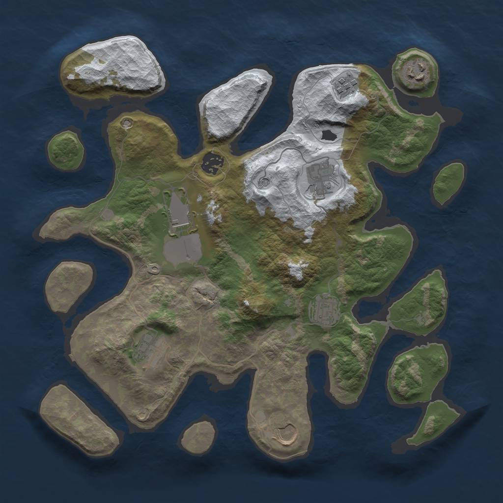 Rust Map: Barren, Size: 3500, Seed: 2843214, 11 Monuments