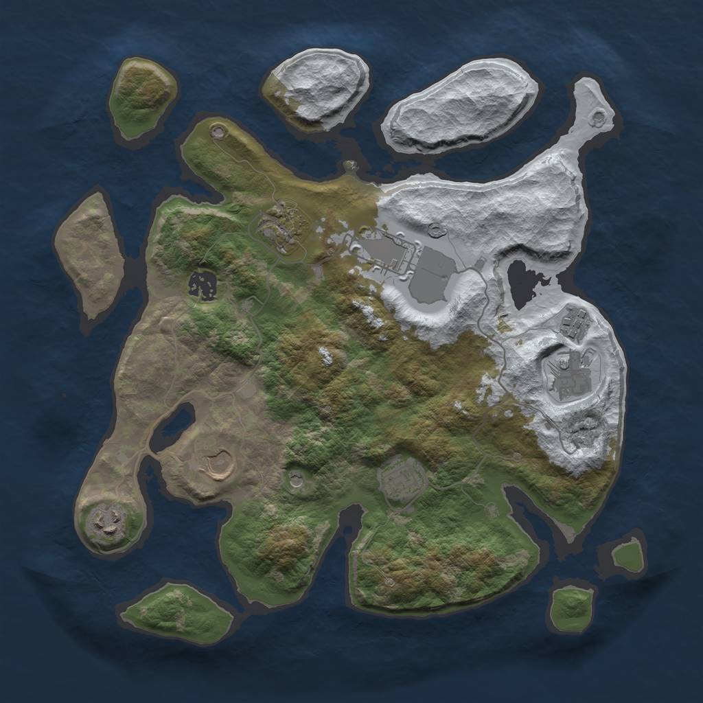 Rust Map: Barren, Size: 3500, Seed: 4370723, 11 Monuments